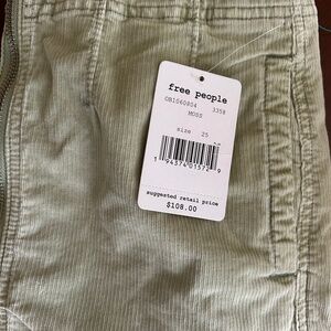Free People Corduroy Pistachio Green Zip Front High Waist Midi Skirt Sz 25 NWT